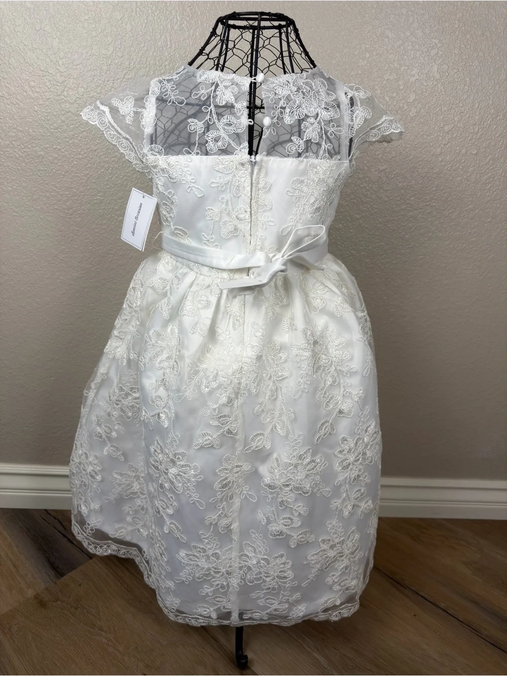NWT Gymboree Girl White Floral Lace Formal Dress Jeweled Belt, Size 6